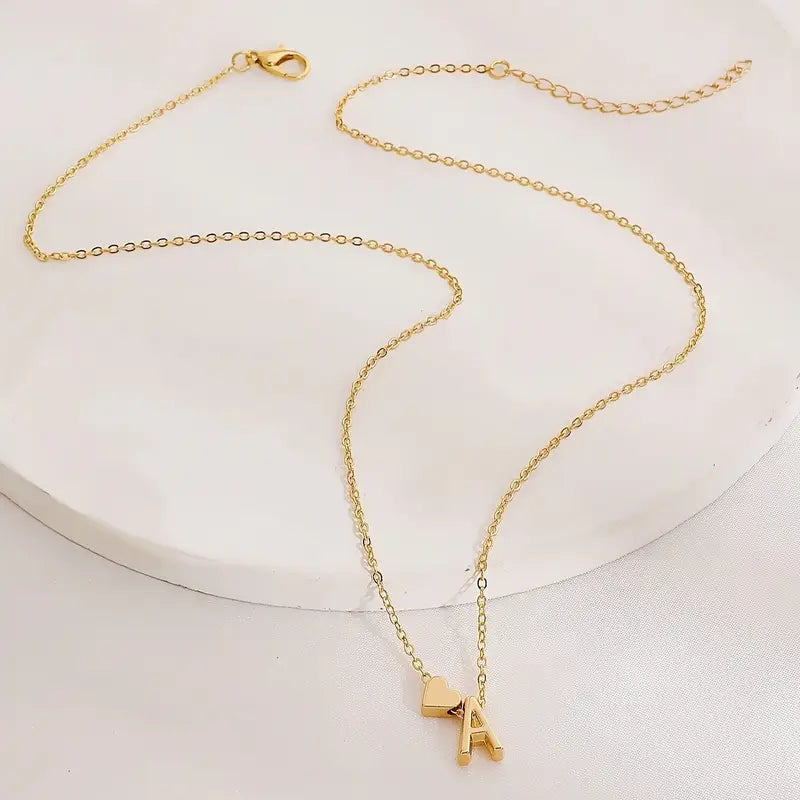 18K Gold Alphabet Heart Pendant Necklace