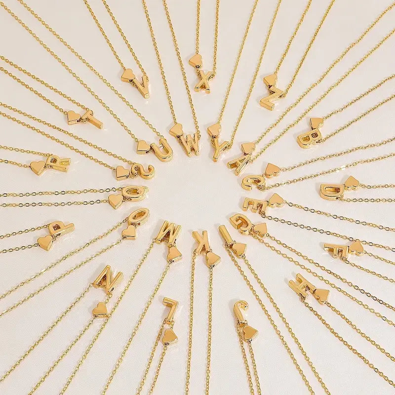 18K Gold Alphabet Heart Pendant Necklace