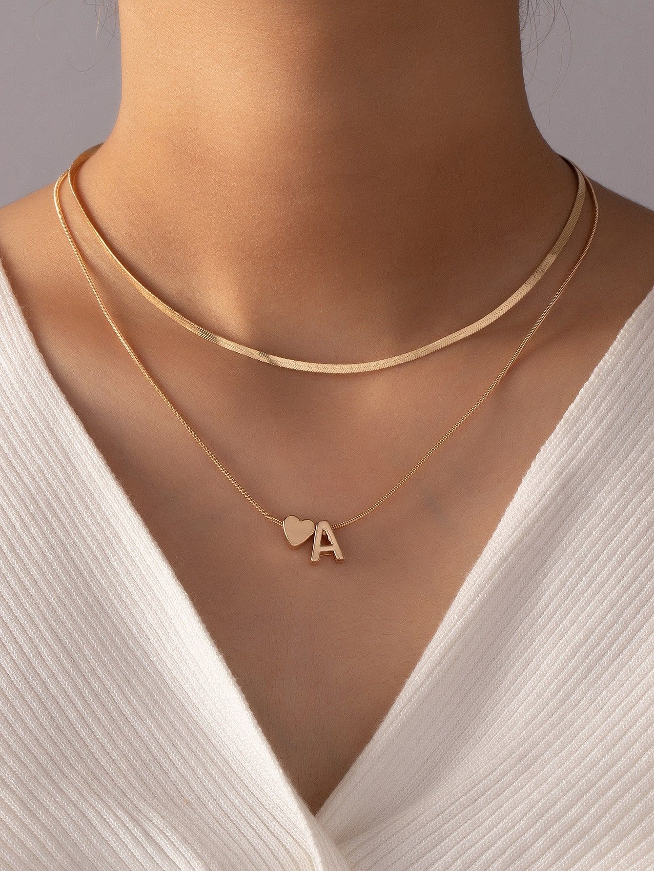 18K Gold Alphabet Heart Pendant Necklace