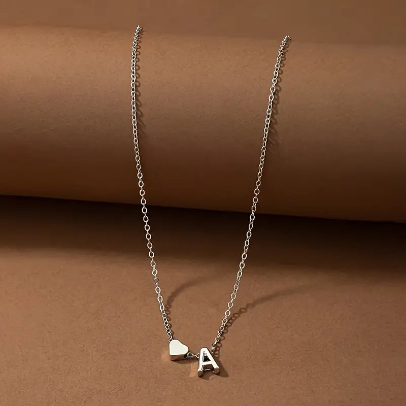 Silver Initial Heart Pendant Necklace