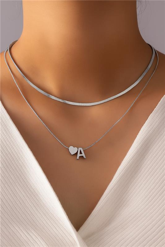 Silver Initial Heart Pendant Necklace